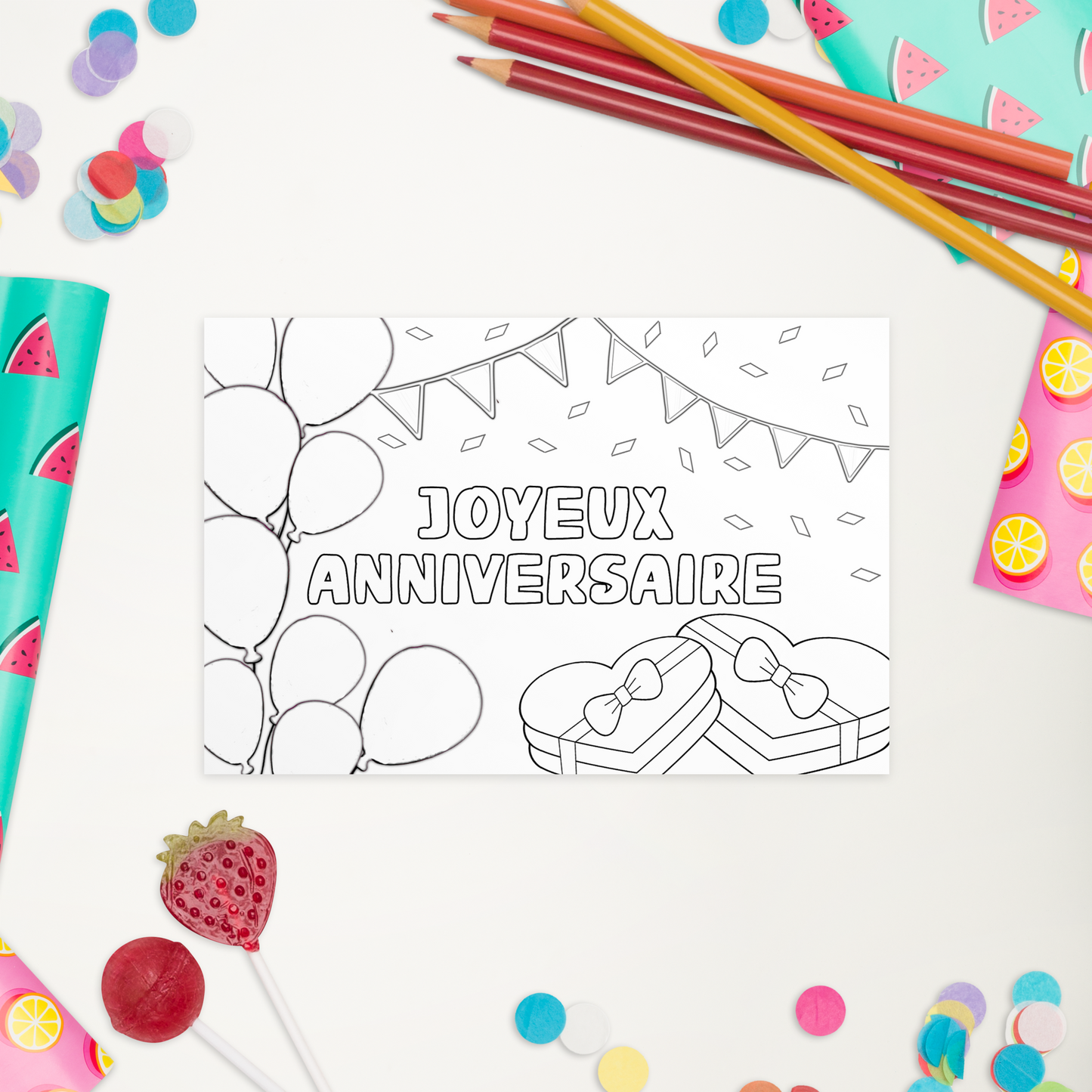 Carte de voeux à colorier - Joyeux anniversaire