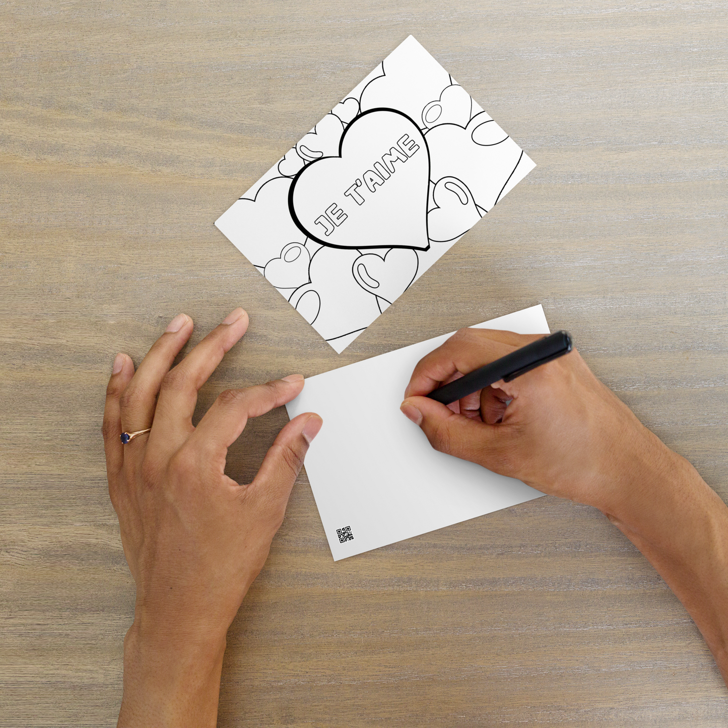 Carte de vœux à colorier - Thème "je t'aime" et coeurs
