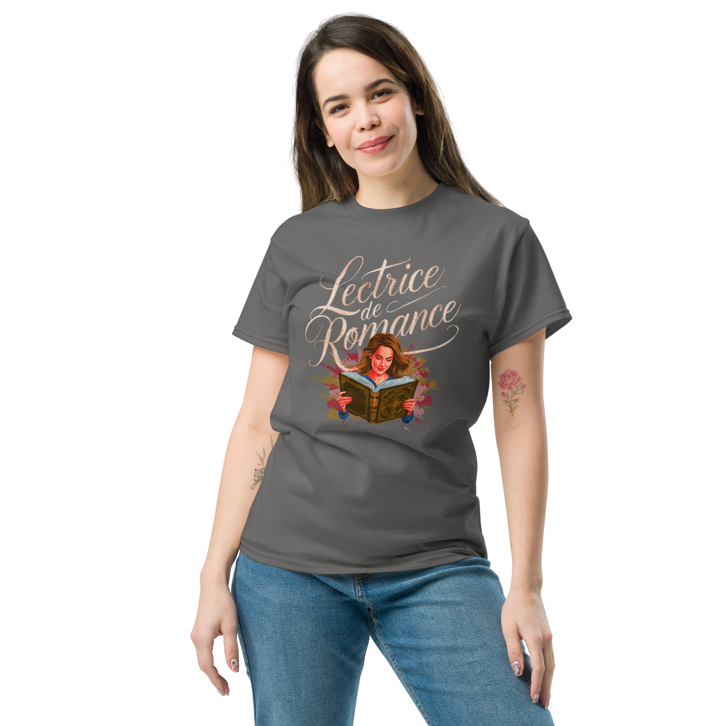T-shirt imprimé pour femme 100% coton - Haut à manches courtes pour Lectrice de romance - Vêtement pour passionnées de lecture