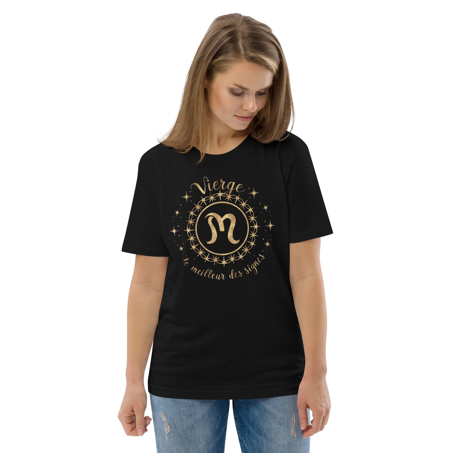 T-shirt imprimé pour femme en coton biologique signe zodiaque Vierge - Haut manches courtes Signe astrologique Vierge