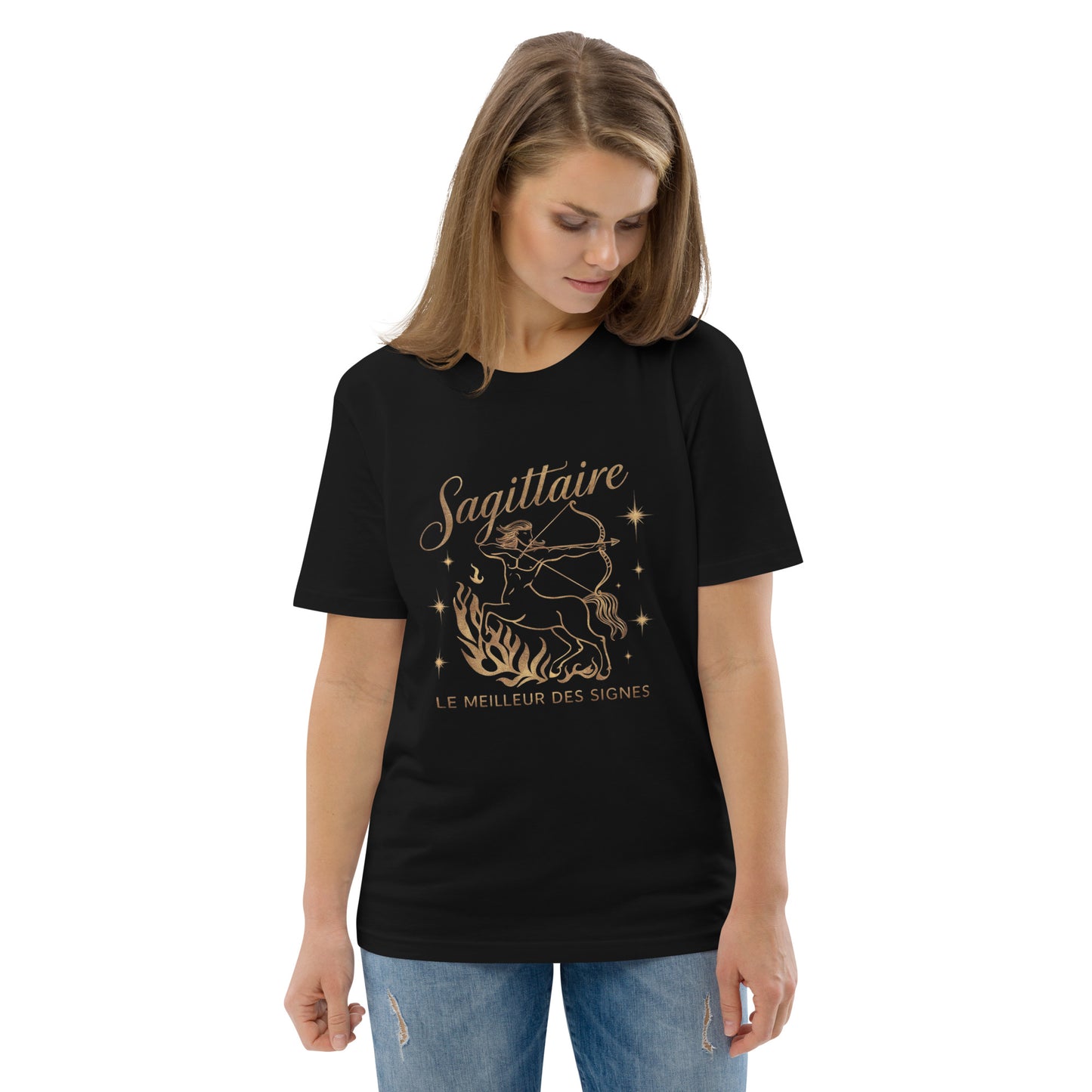 T-shirt imprimé pour femme en coton biologique signe zodiaque Sagittaire - Haut manches courtes Signe Astrologique Sagittaire