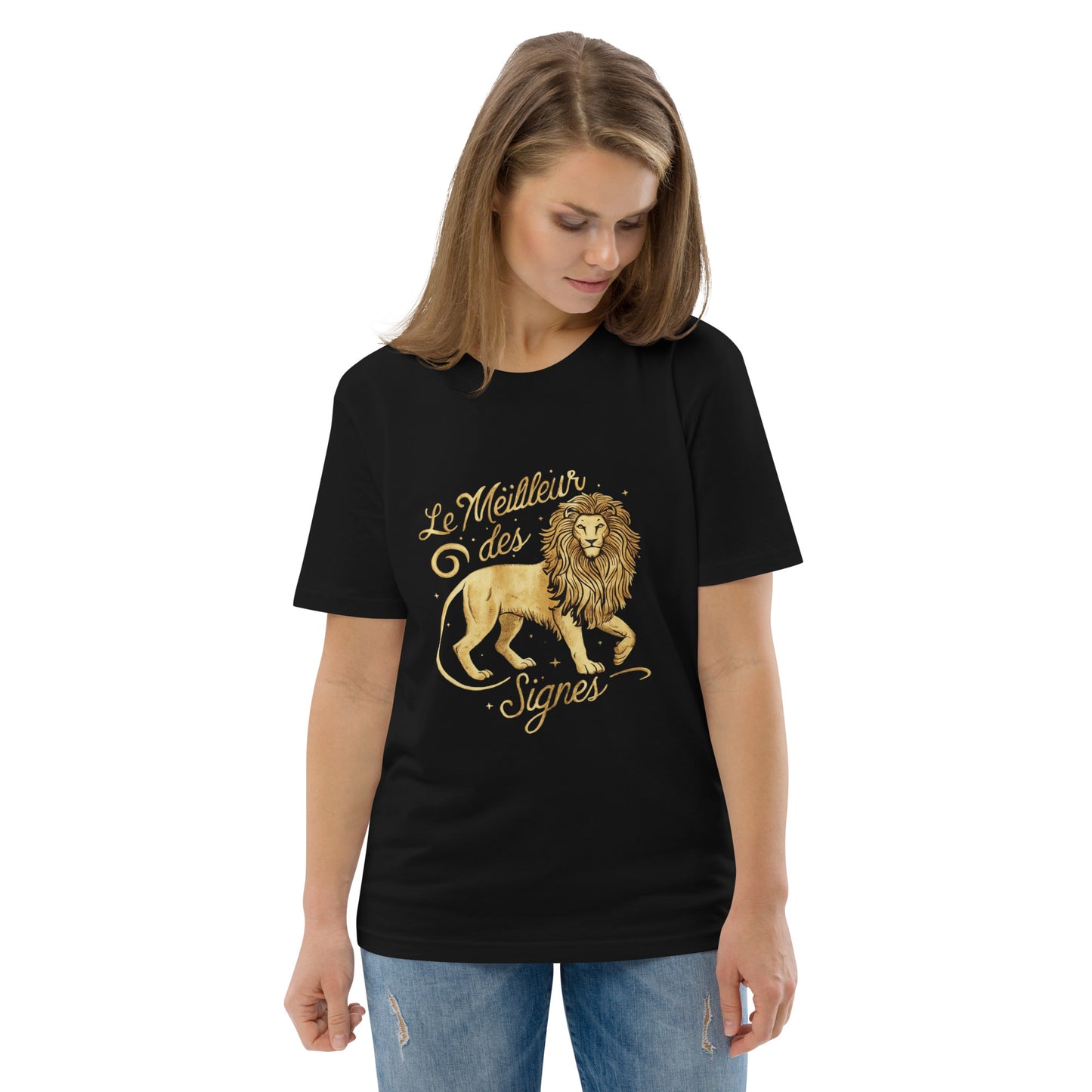 T-shirt imprimé pour femme en coton biologique signe zodiaque Lion - Haut manches courtes Signe astrologique Lion
