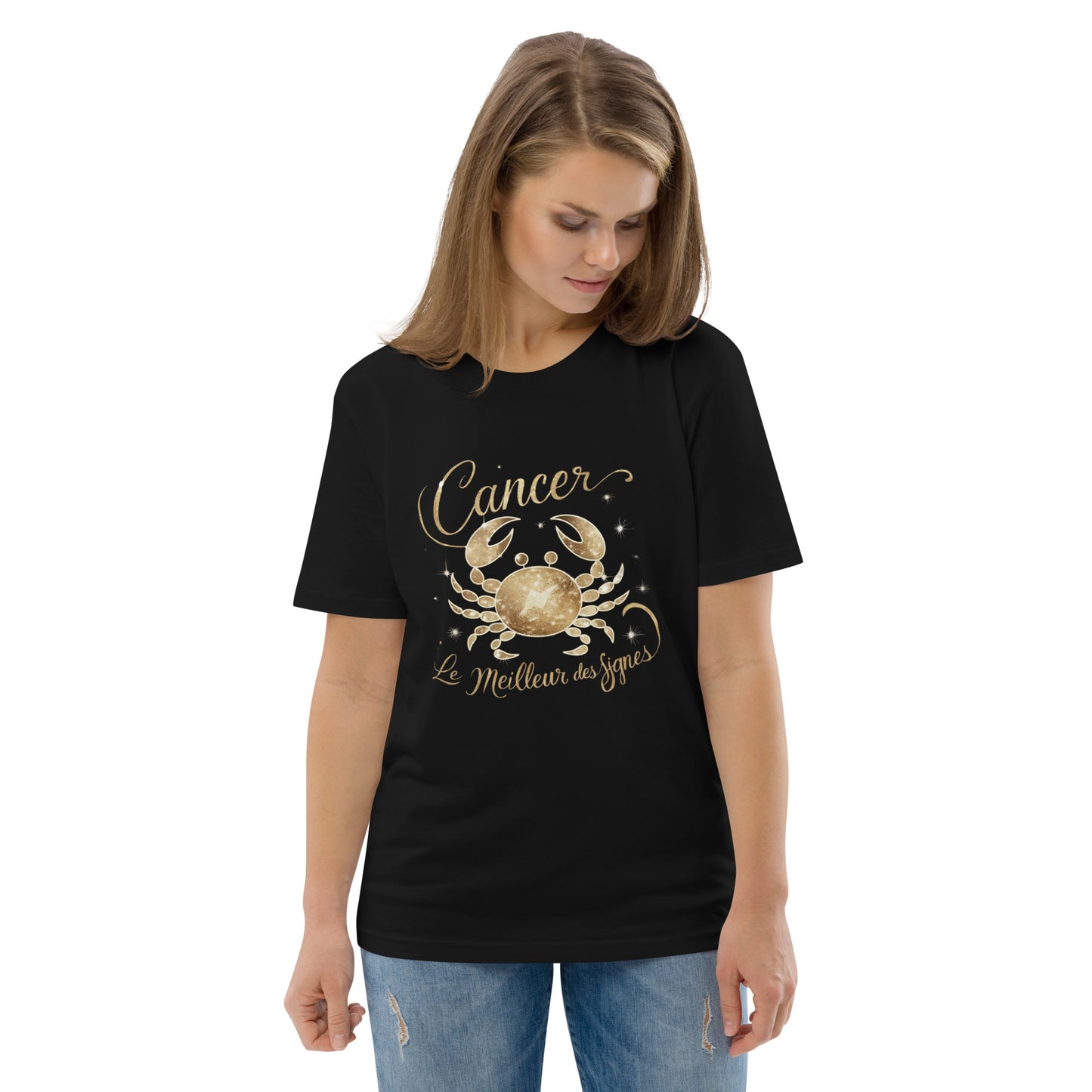T-shirt imprimé pour femme en coton biologique signe zodiaque Cancer - Haut manches courtes Signe Astrologique Cancer