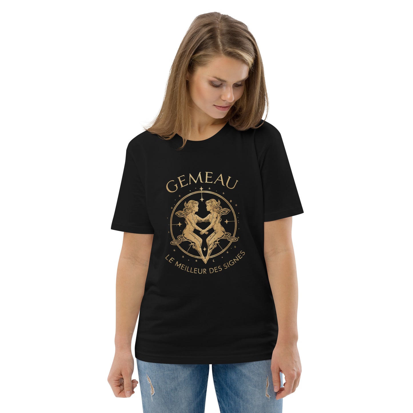 T-shirt imprimé pour femme en coton biologique signe zodiaque Gémeau - Haut manches courtes Signe Astrologique Gemeau