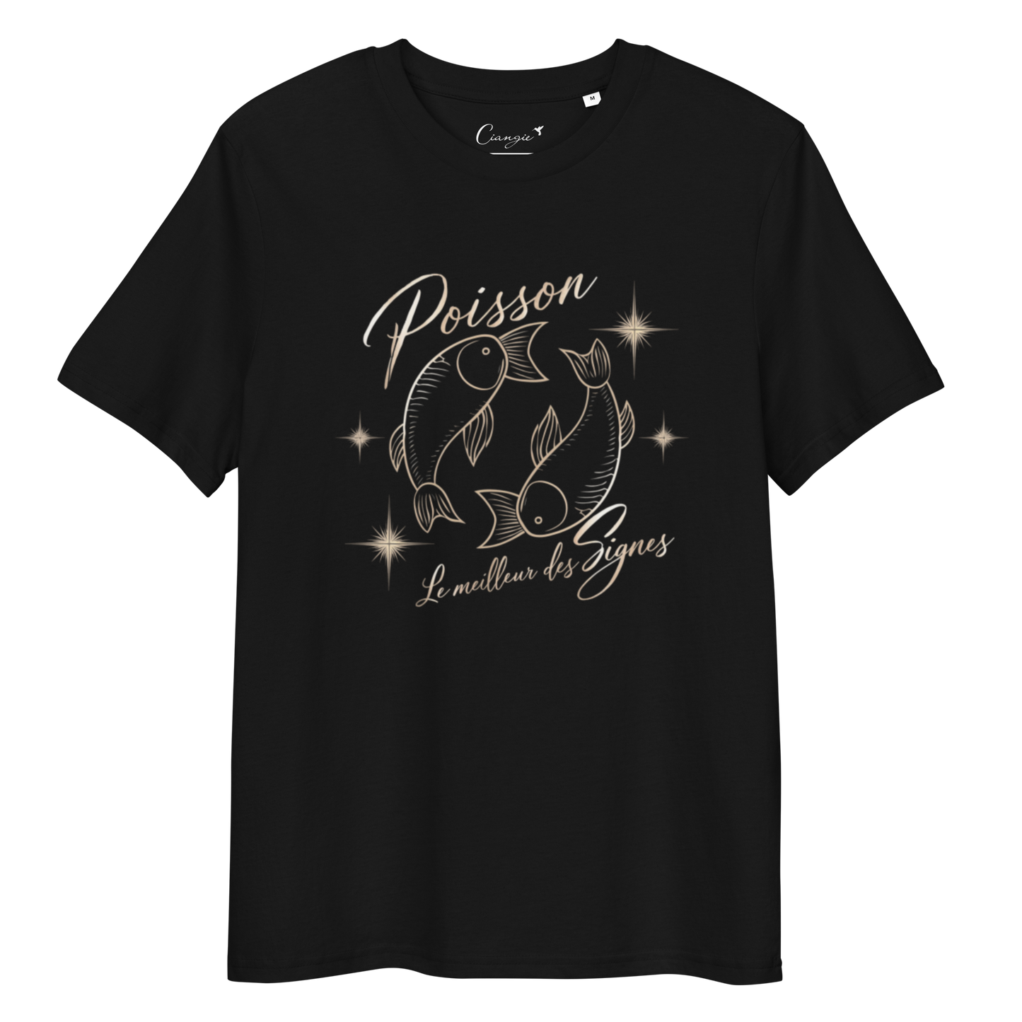 T-shirt imprimé pour femme en coton biologique signe zodiaque Poisson - Haut manches courtes Signe Astrologique Poisson