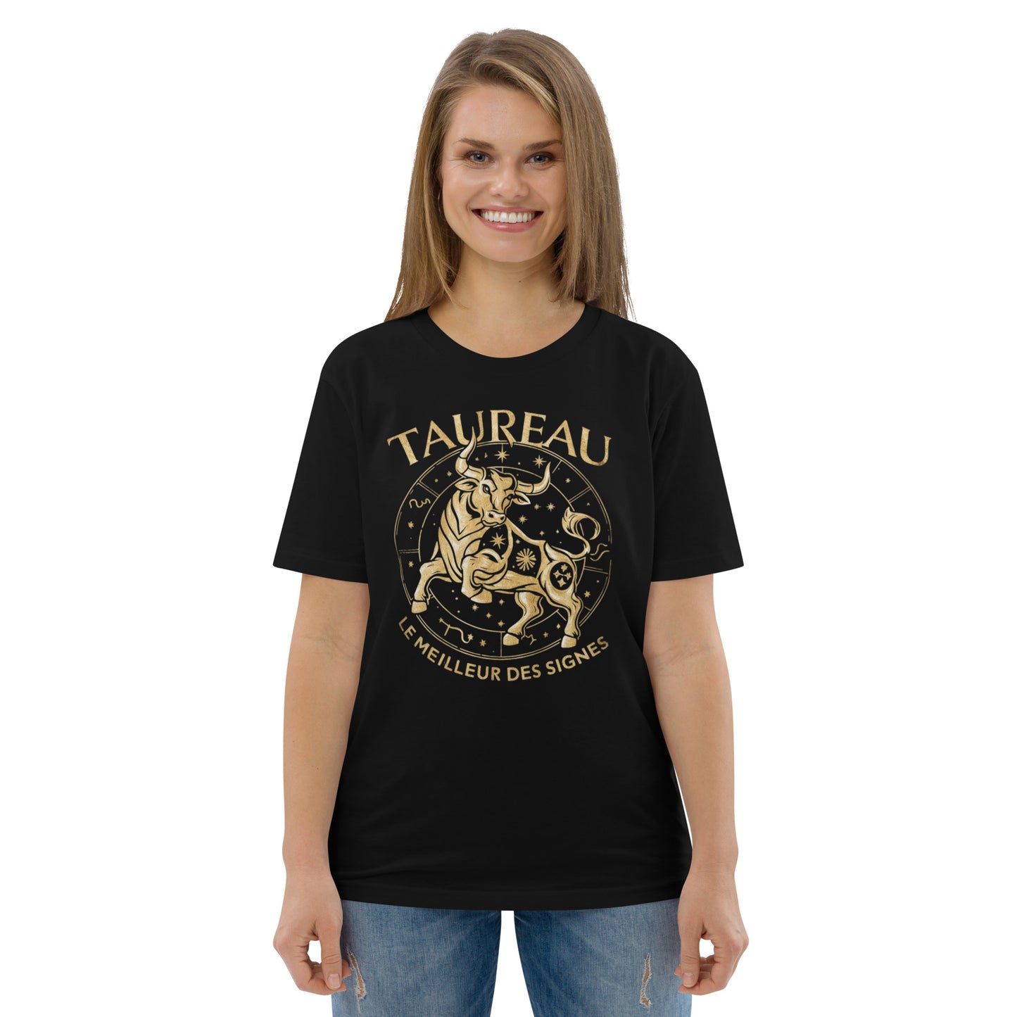 T-shirt imprimé pour femme en coton biologique signe zodiaque Taureau - Haut manches courtes Signe Astrologique Taureau