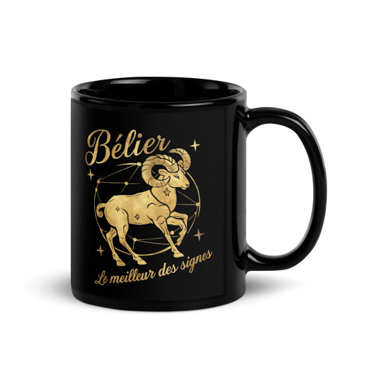 Mug brillant noir - Bélier