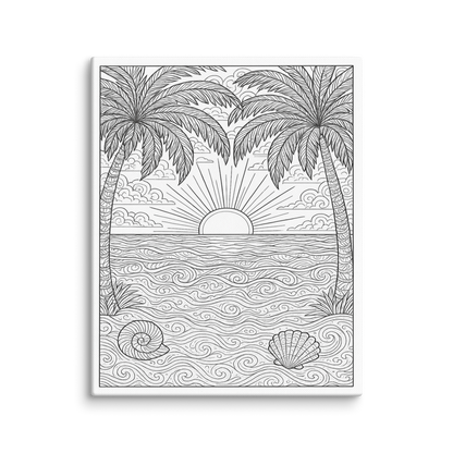 Toile à colorier - coucher de soleil - 20.32 x 25.4 cm