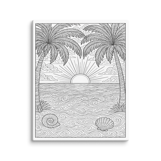 Toile à colorier - coucher de soleil - 20.32 x 25.4 cm