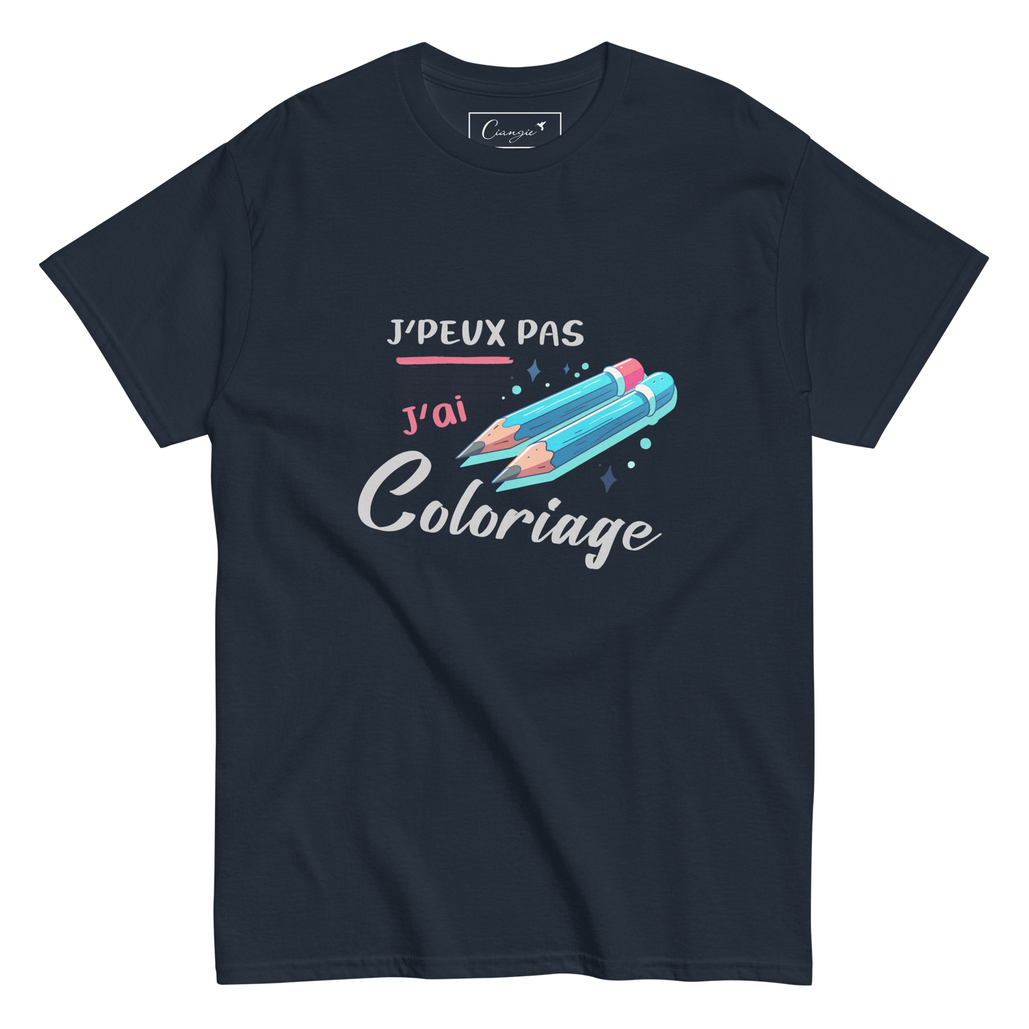 T-shirt noir imprimé en coton pour femme - J'peux pas J'ai coloriage